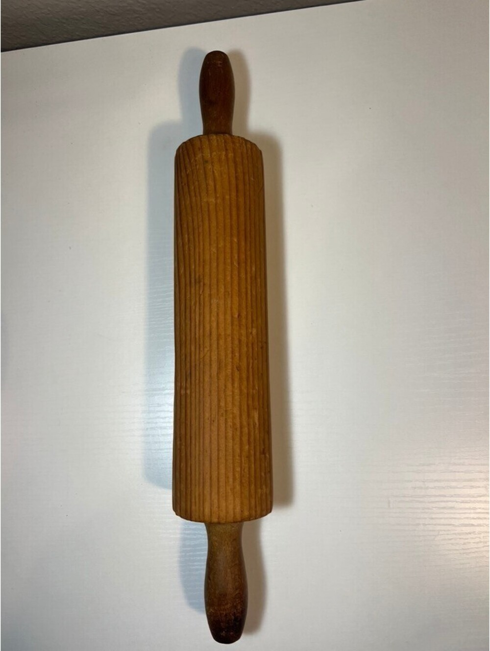 Vintage Grooved Wooden Rolling Pin Lefse Pastry Dough Roller 16” Ribbed Wood